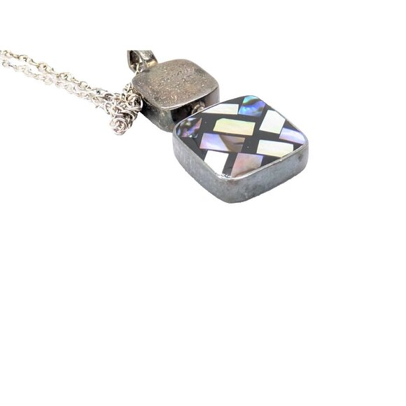 Sandy Baker Sterling 925 Paula shell horn inlay mosaic pendant on 925 Necklace - Picture 10 of 16